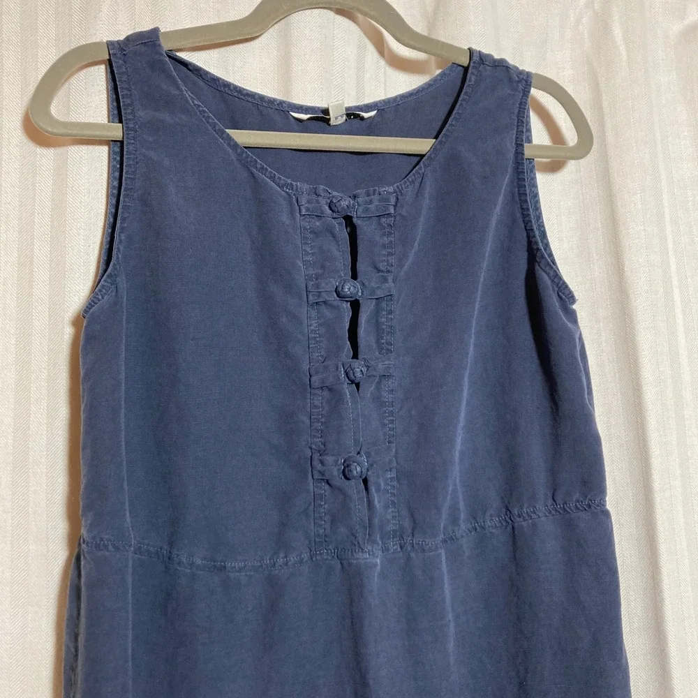 Melrose Studio Blue Tencel Linen Frog Button Empire Waist Maxi Dress Womens M